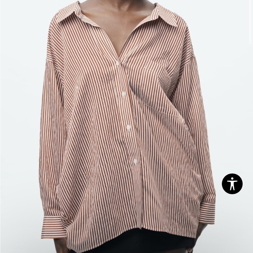 Zara oversized brown & white oxford shirt
